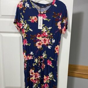 Floral cinch waist t-shirt dress